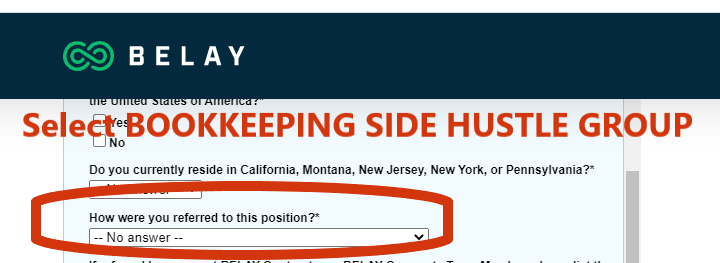 Mark Bookkeeping Side Hustle as your referral source